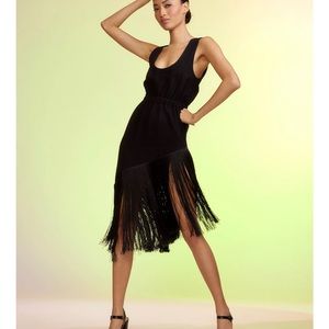 Cynthia Rowley Size Small S Bebe fringe hem black dress NWT